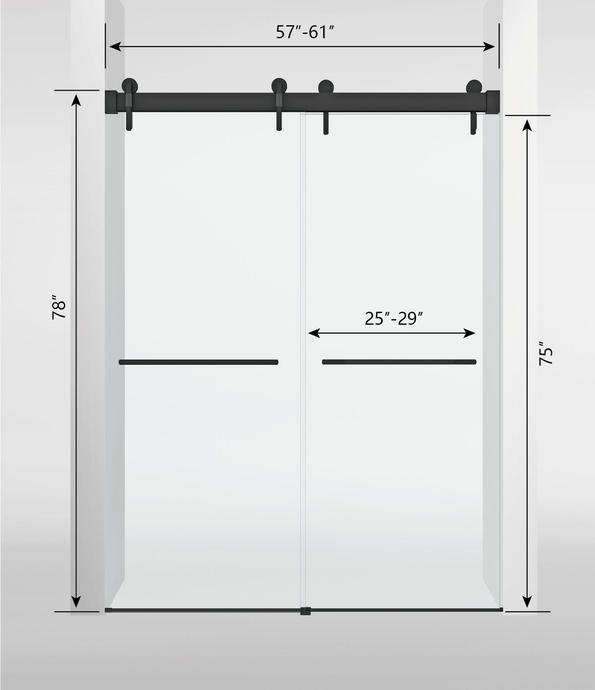 57-60*78 INCH ,Frameless Double Sliding Shower Door (10mm) Thick SGCC Tempered Glass Door ,Glass Door,Shower Door + Aluminum Alloy For Bathroom Door--Matte Black