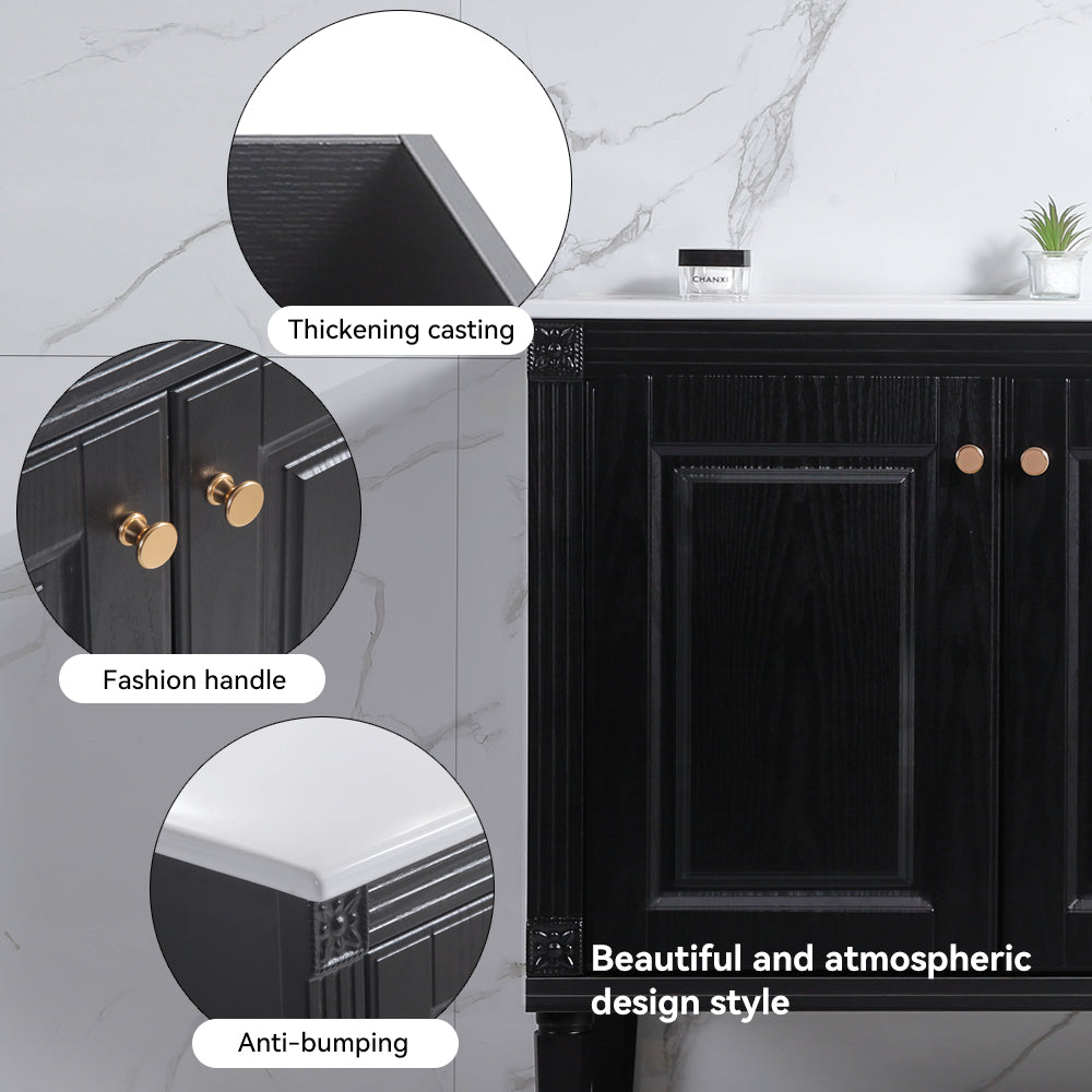 48'' Bathroom Vanity with Top Sink, Bathroom Storage Cabinet with 2 Soft Closing Doors and 3 Drawers, Single Sink Bathroom Vanity. black