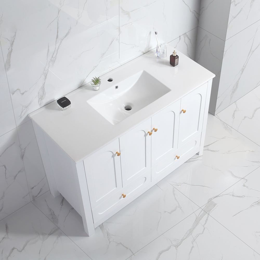 48" White Bathroom Vanity with Ceramic Sink Combo, Abundant Storage Cabinet -4 Soft close doors and 2 drawers
