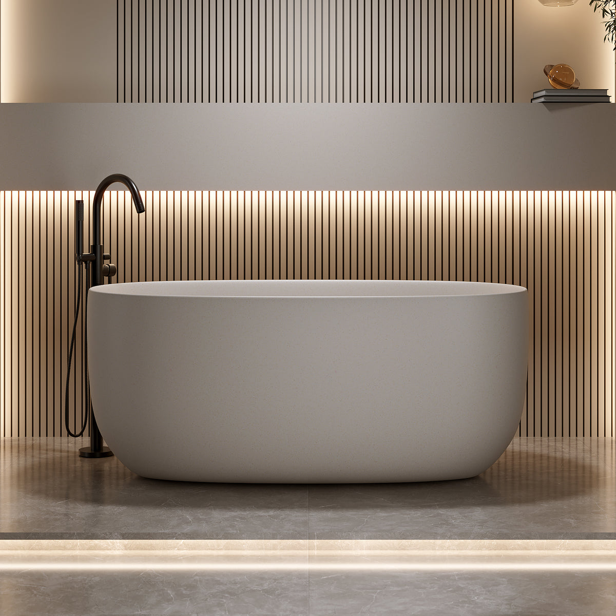 Freestanding Bathtub Resin Stone Soaking Bathtub Solid Surface Modern Tubs with Overflow and Pop-up Drain