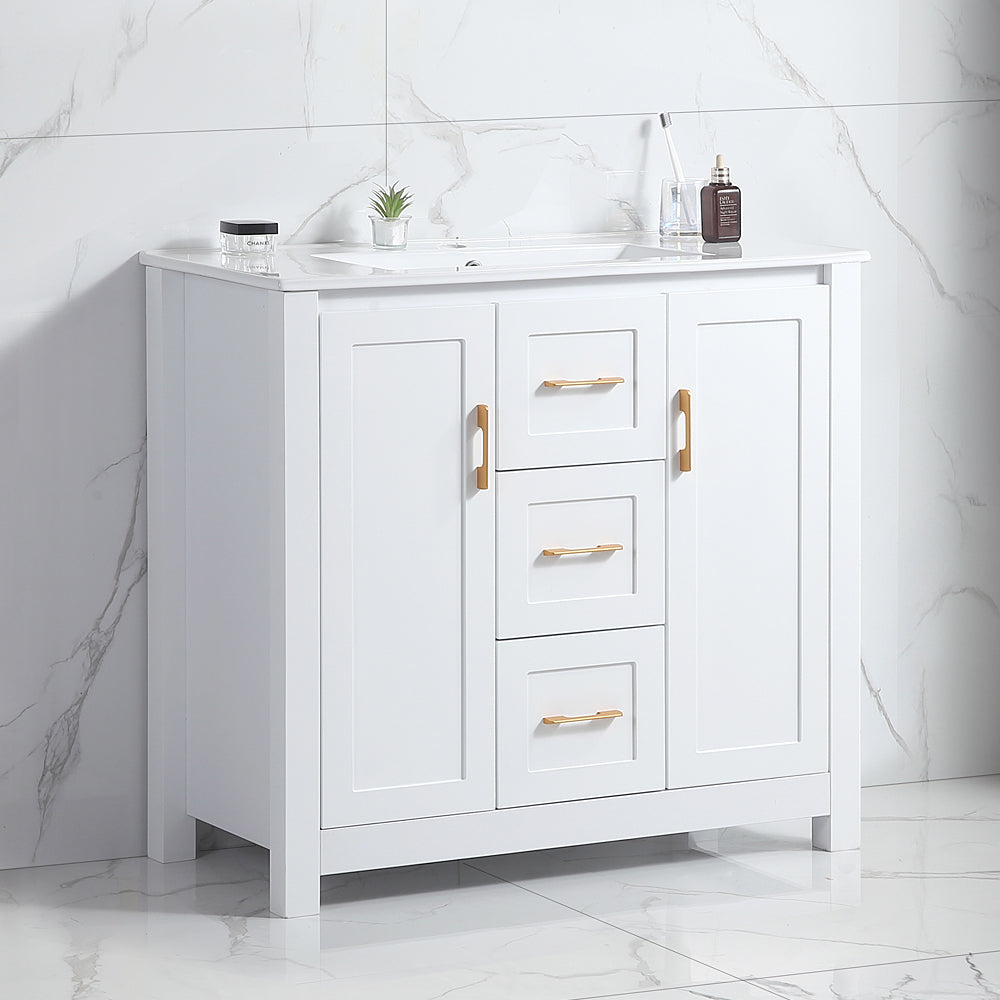 36"White Bathroom Vanity with Single Sink, Combo Cabinet Undermount Sink, Bathroom Storage Cabinet with 2 Doors and 2 Drawer, Soft Closing, Multifunctional Storage