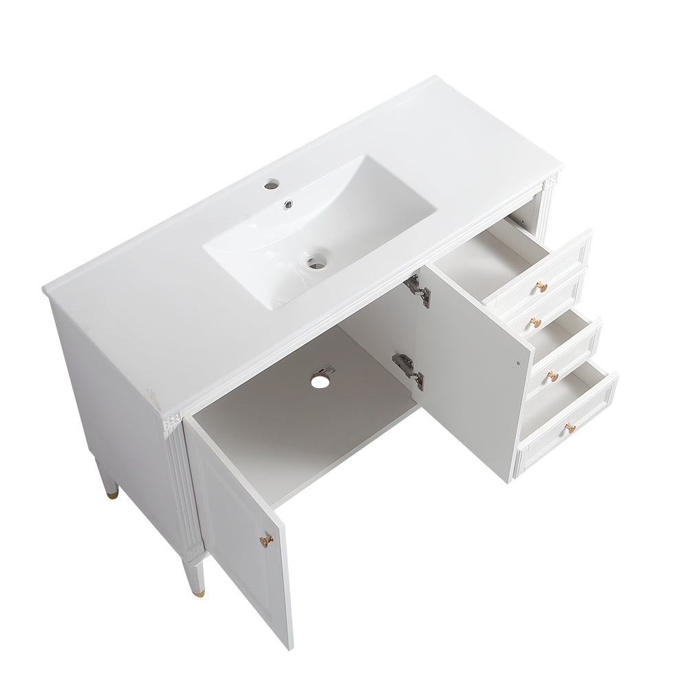 48'' Bathroom Vanity with Top Sink, Bathroom Storage Cabinet with 2 Soft Closing Doors and 3 Drawers, Single Sink Bathroom Vanity. White
