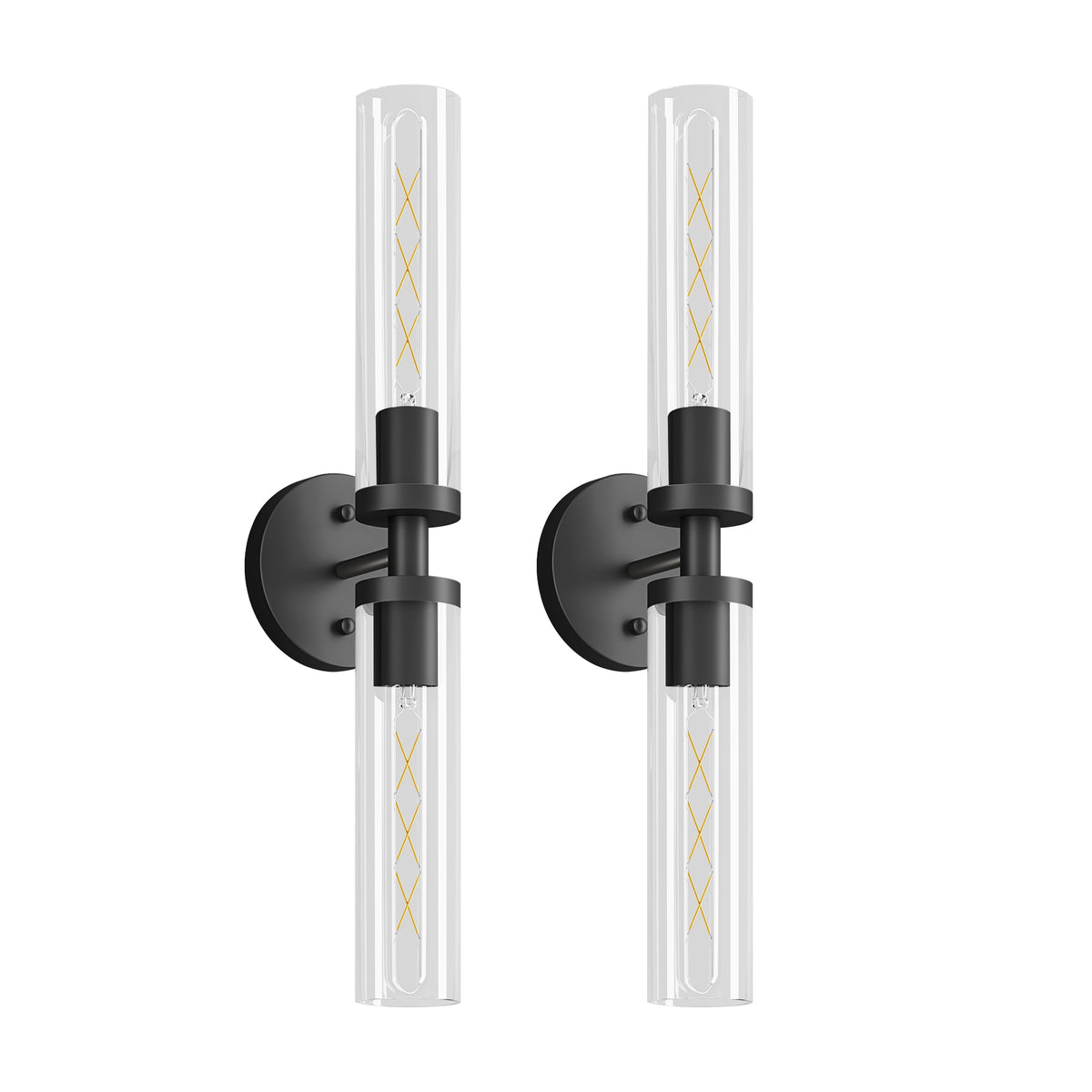 Wall Sconces Set of Two, Hardwired Matte Black Bathroom Sconces Wall Lighting with Clear Glass, Modern Sconces Wall Decor Set of 2 Wall Light fixtures for Bathroom Mirror Hallway (Bulbs Not Included)