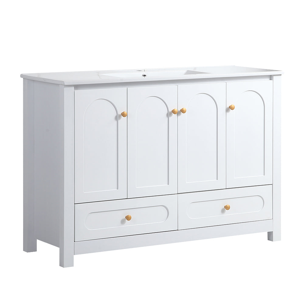 48" White Bathroom Vanity with Ceramic Sink Combo, Abundant Storage Cabinet -4 Soft close doors and 2 drawers