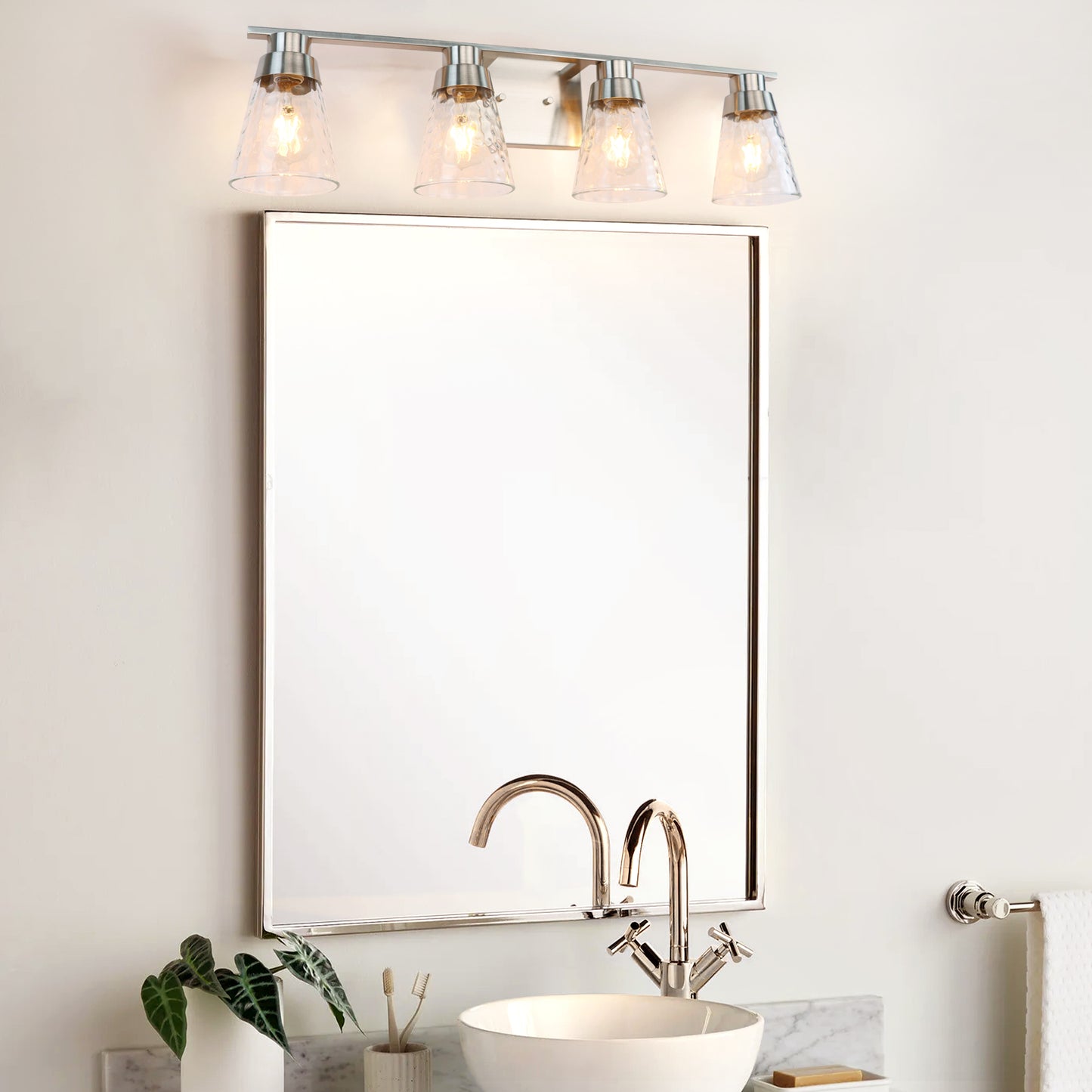Modern Gold Vanity Lighting Fixture, 4 Light Over Mirror, Wall Lamp with Clear Glass for Bathroom, Hallway, Bedroom with E26 Socket