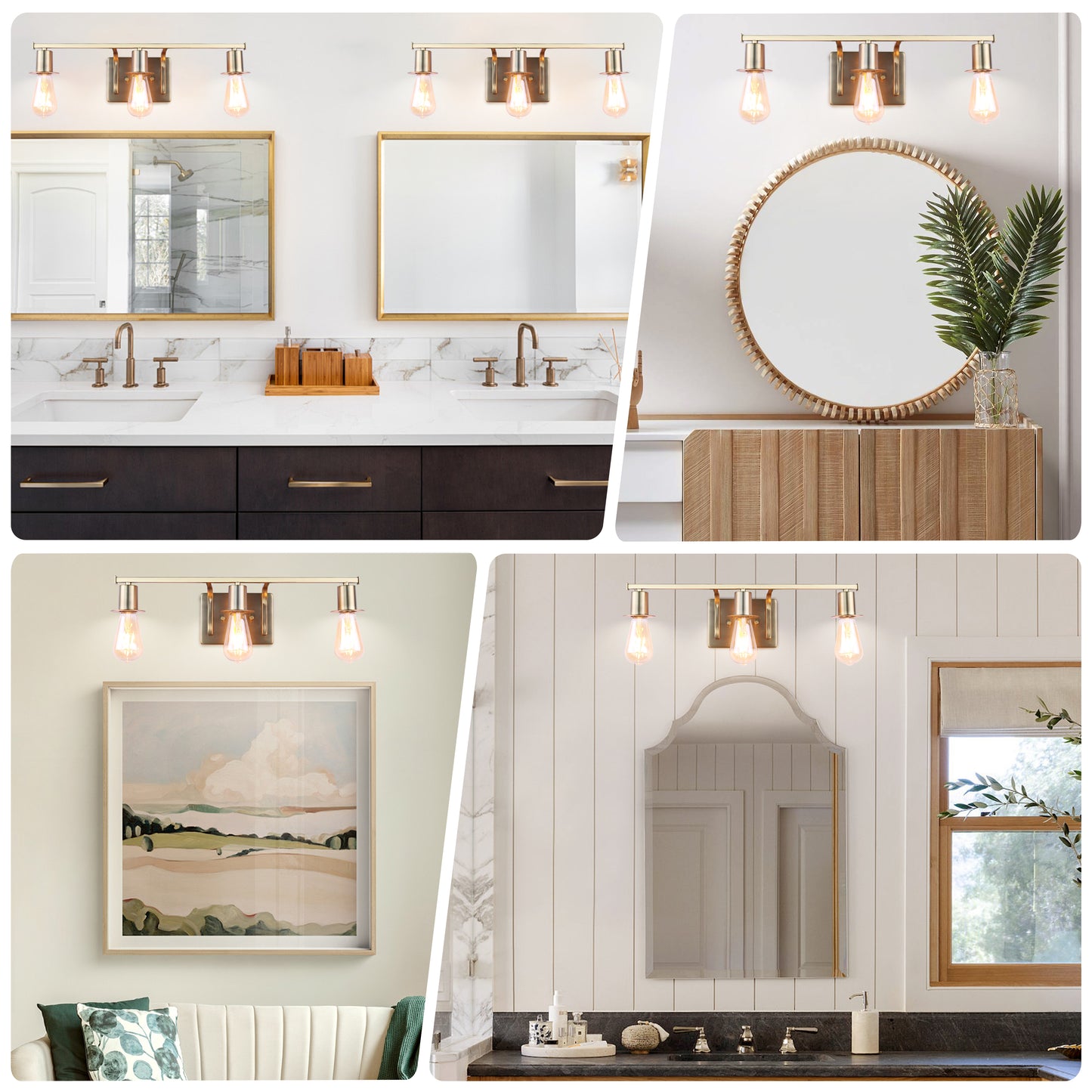 Modern Gold Vanity Lighting Fixture, 3 Lights Above Mirror, Frosted Glass Wall Sconce for Bathroom, Hallway, Bedroom with E26 Socket