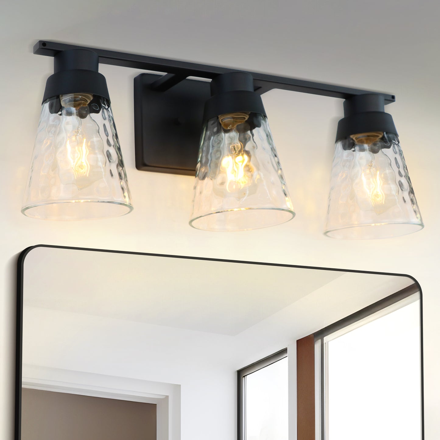 Bathroom Vanity Light Fixtures, 3 Light Modern Gold Vanity Lighting Fixtures, Bathroom Above Mirror Lighting Fixtures, Bathroom Wall Sconce with Clear Glass for Bathroom, Hallway, Bedroom with E26 Socket