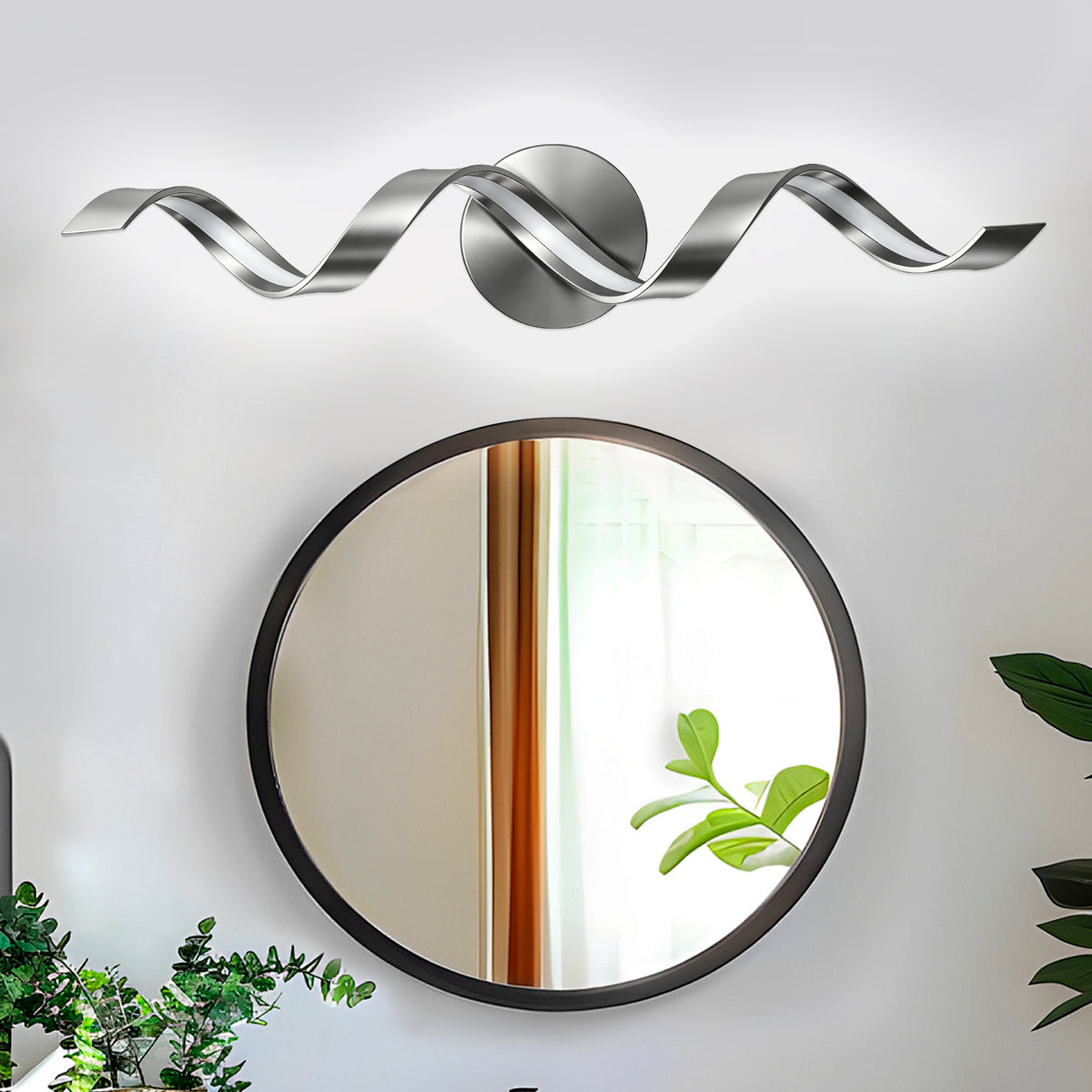 Modern LED Bathroom Vanity Lights, 24inch Black Bathroom Lighting Fixture Over Mirror 15W Spiral Design LED Wall Light Fixtures--SN