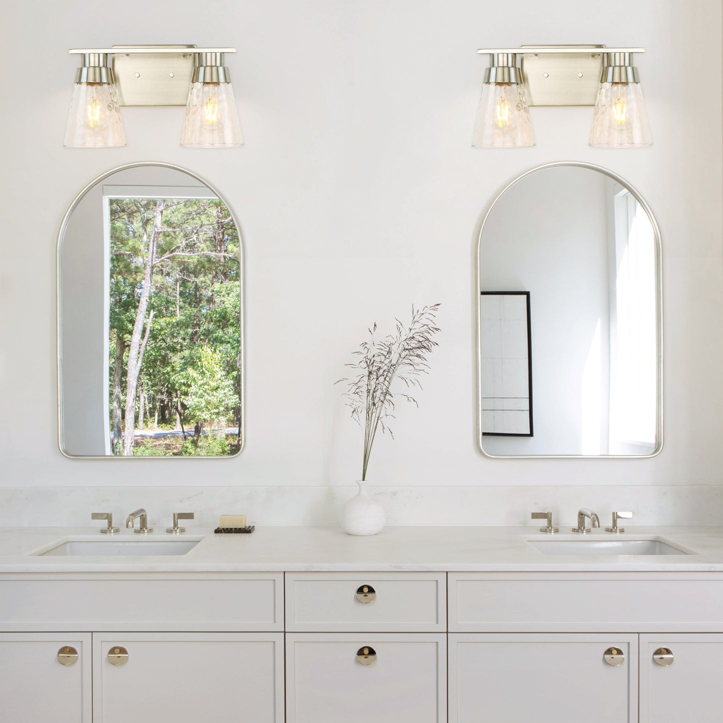 Modern Gold Vanity Lighting Fixture, 2 Lights Above Mirror, Frosted Glass Wall Sconce for Bathroom, Hallway, Bedroom with E26 Socket