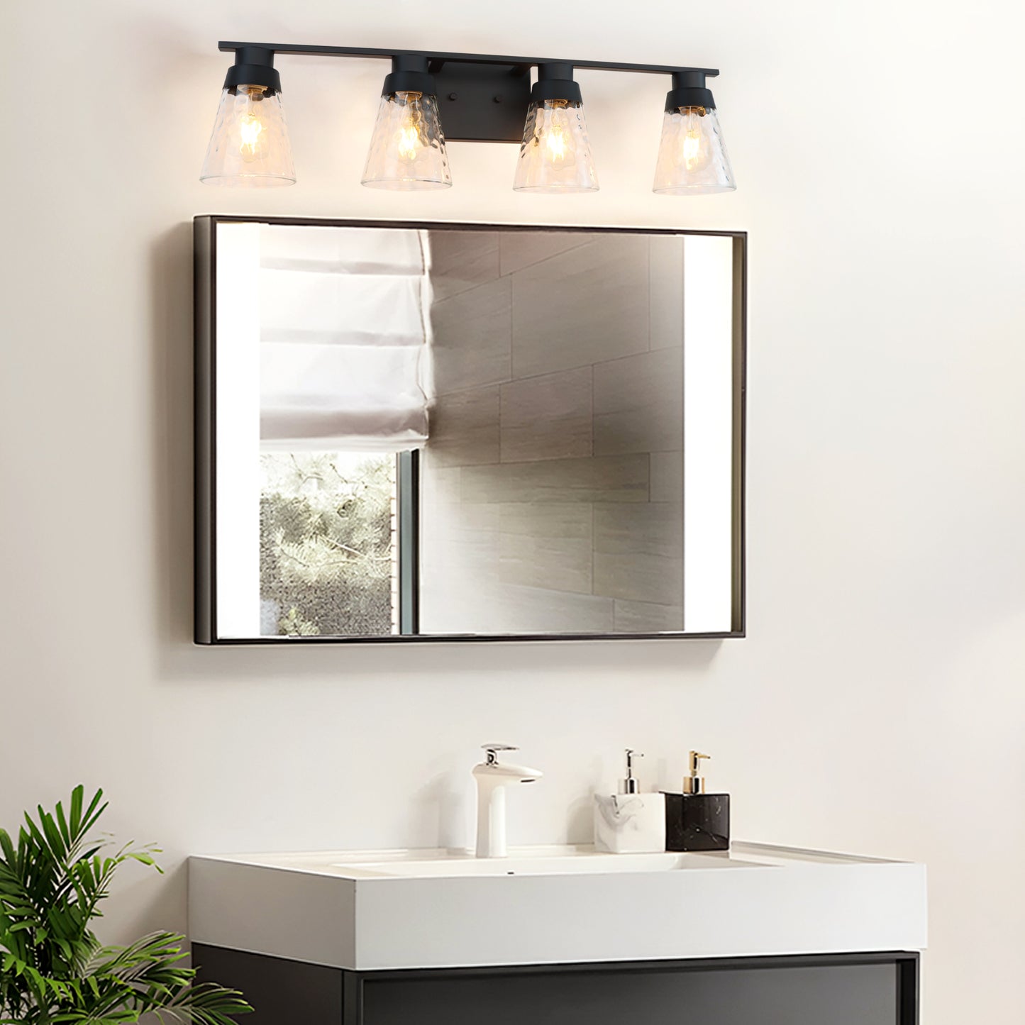 Modern Gold Vanity Lighting Fixture, 4 Light Over Mirror, Wall Lamp with Clear Glass for Bathroom, Hallway, Bedroom with E26 Socket
