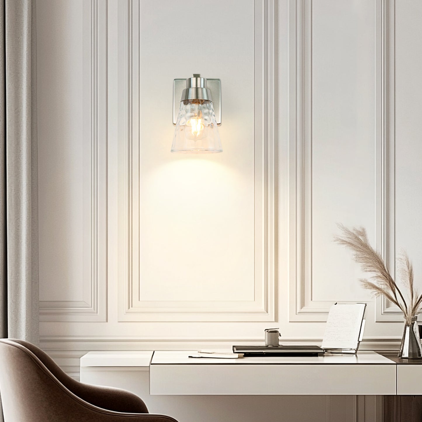 Bedroom light fixture, 1 modern gold vanity light fixture, light fixture above mirror, wall sconce with clear glass, for hallway, bedroom, with E26 socket