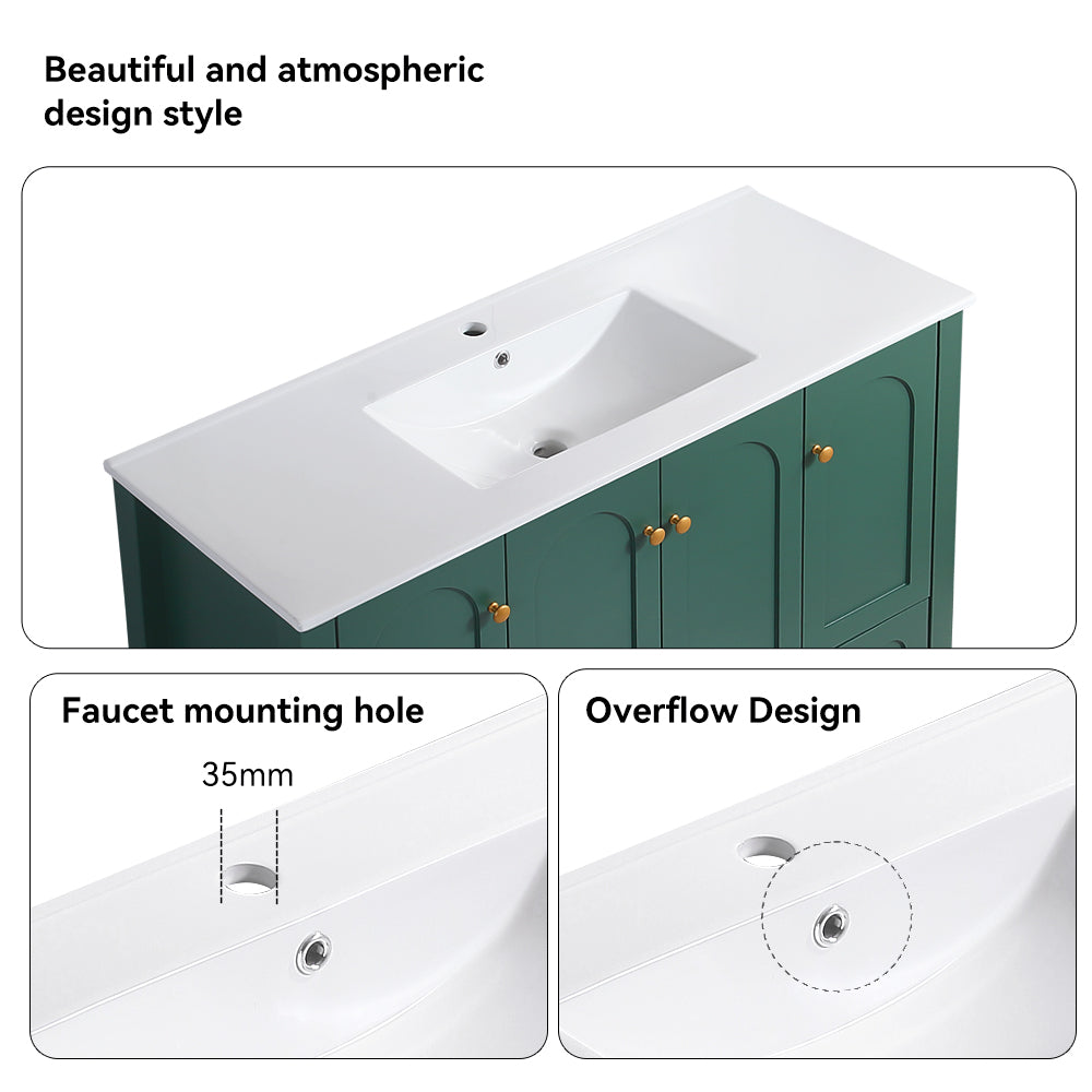 48" Green Bathroom Vanity with Ceramic Sink Combo, Abundant Storage Cabinet -4 Soft close doors and 2drawers