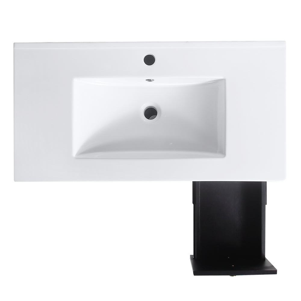 36" Bathroom Vanity with Ceramic Basin, Rattan Bathroom Storage Cabinet with Two Doors and Drawer