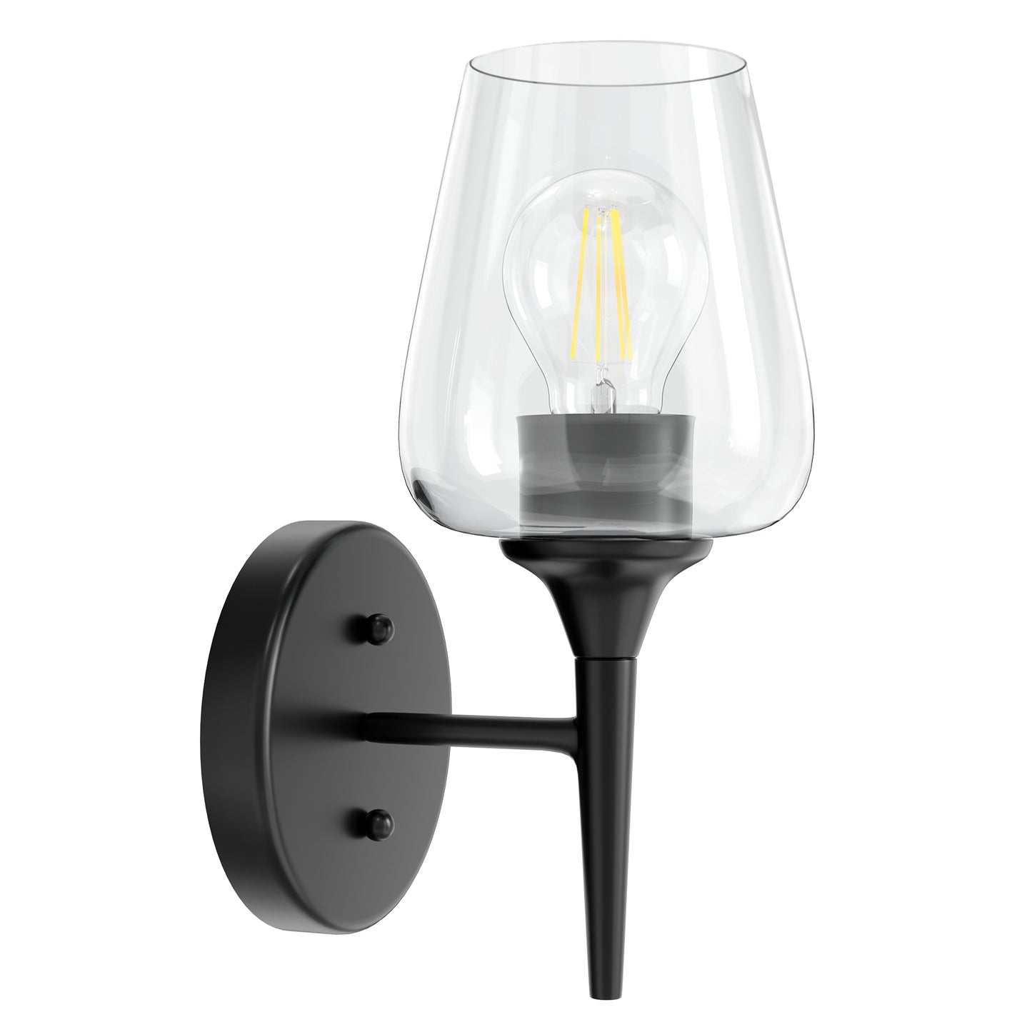 Modern Black Vanity Light Fixture - 1 Light Bathroom Wall Lamp with Clear Glass, Perfect for Over Mirror, Hallway, or Bedroom with E26 Socket