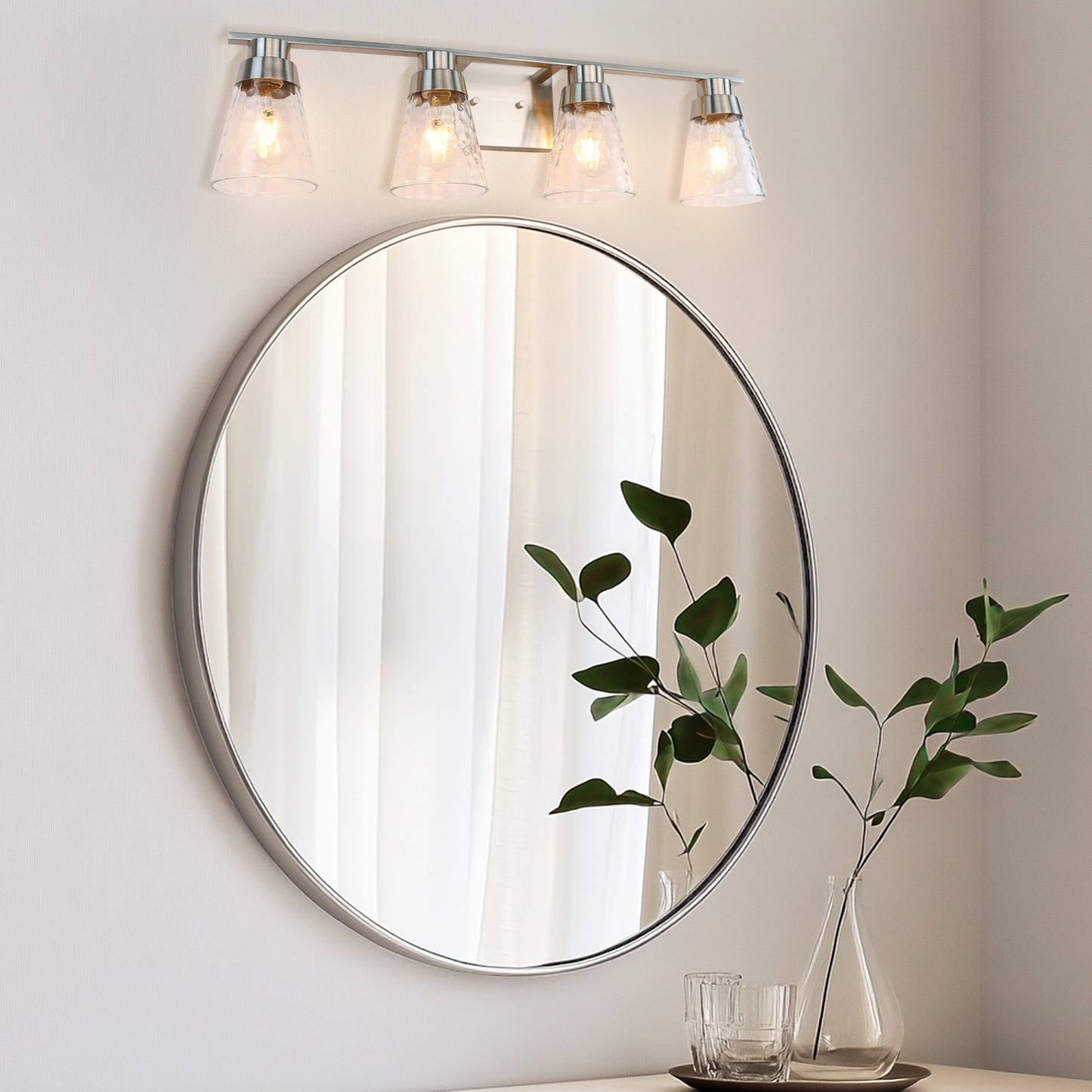 Modern Gold Vanity Lighting Fixture, 4 Light Over Mirror, Wall Lamp with Clear Glass for Bathroom, Hallway, Bedroom with E26 Socket