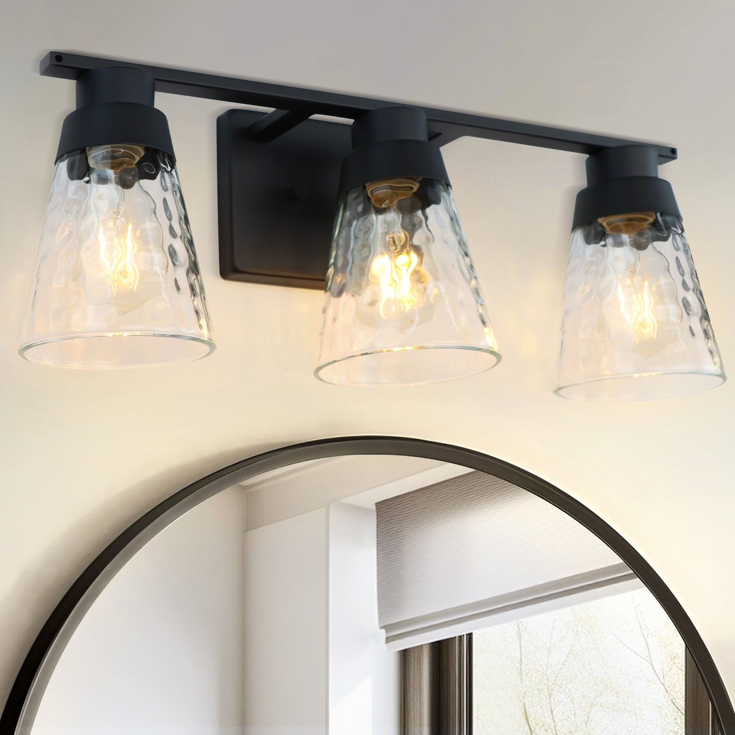 Bathroom Vanity Light Fixtures, 3 Light Modern Gold Vanity Lighting Fixtures, Bathroom Above Mirror Lighting Fixtures, Bathroom Wall Sconce with Clear Glass for Bathroom, Hallway, Bedroom with E26 Socket