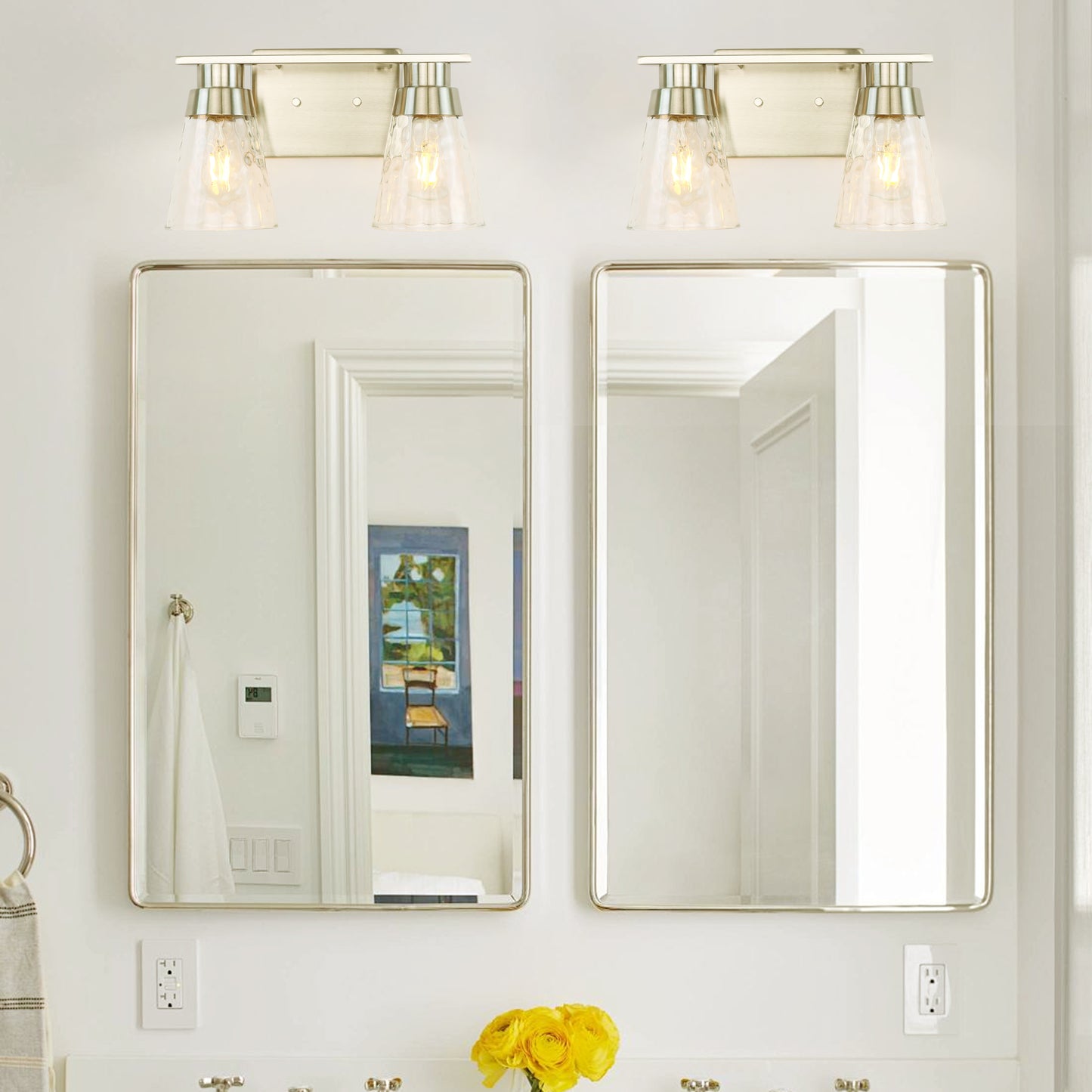 Modern Gold Vanity Lighting Fixture, 2 Lights Above Mirror, Frosted Glass Wall Sconce for Bathroom, Hallway, Bedroom with E26 Socket