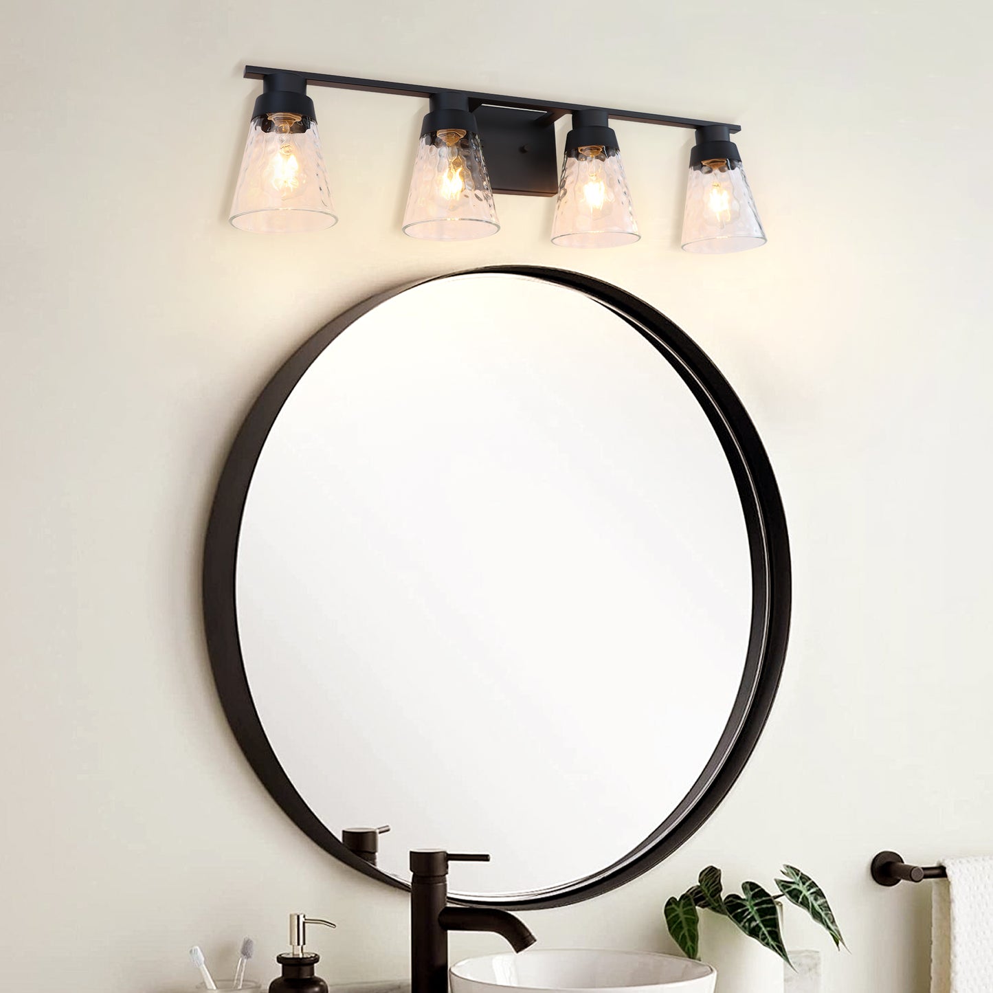 Modern Gold Vanity Lighting Fixture, 4 Light Over Mirror, Wall Lamp with Clear Glass for Bathroom, Hallway, Bedroom with E26 Socket