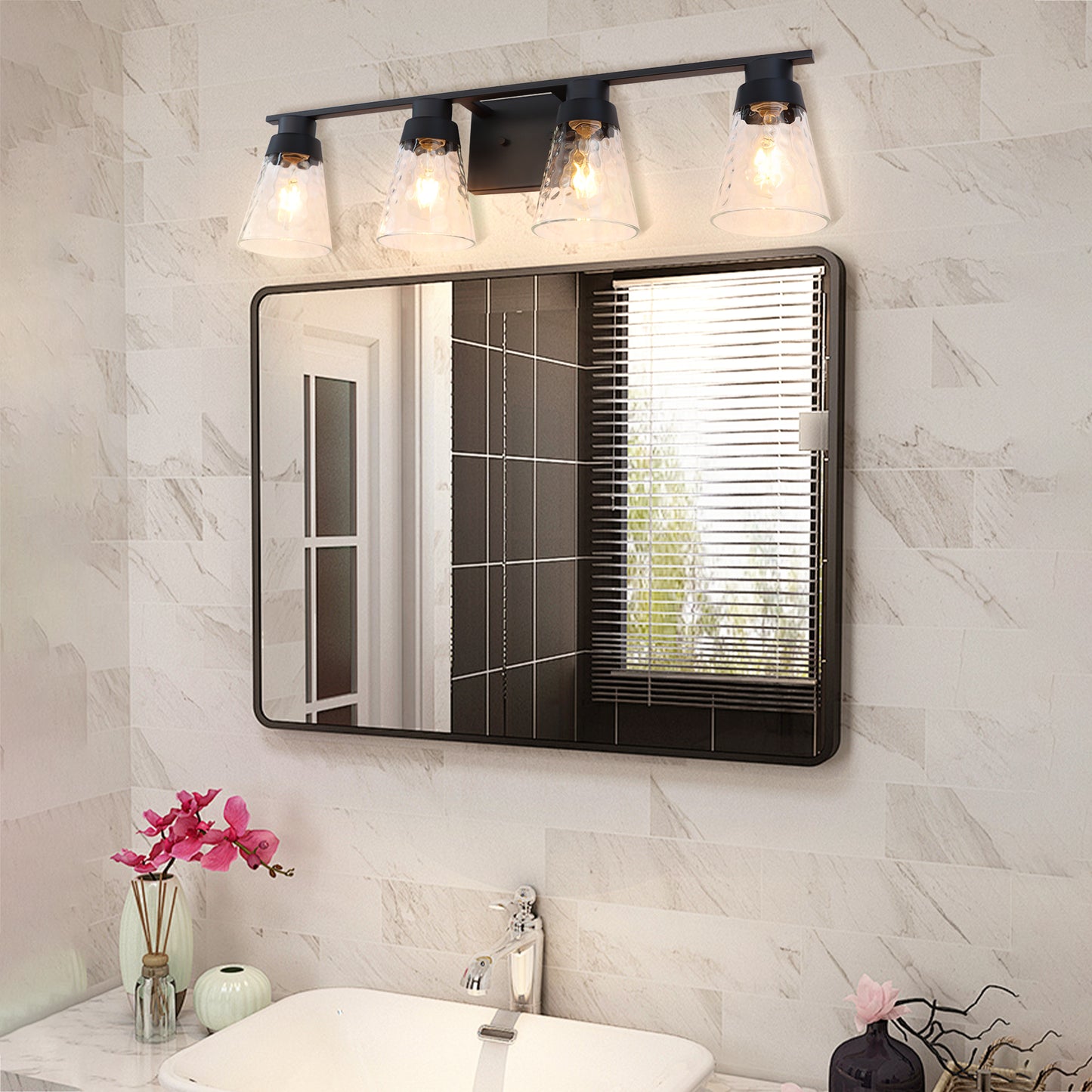 Modern Gold Vanity Lighting Fixture, 4 Light Over Mirror, Wall Lamp with Clear Glass for Bathroom, Hallway, Bedroom with E26 Socket