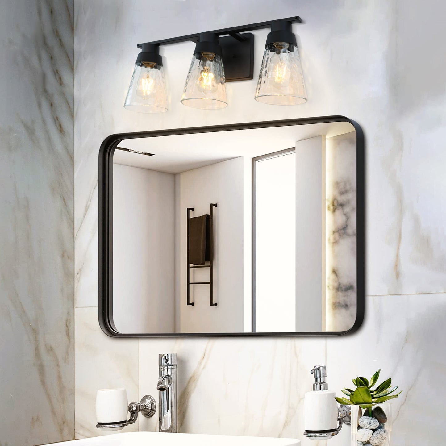 Bathroom Vanity Light Fixtures, 3 Light Modern Gold Vanity Lighting Fixtures, Bathroom Above Mirror Lighting Fixtures, Bathroom Wall Sconce with Clear Glass for Bathroom, Hallway, Bedroom with E26 Socket