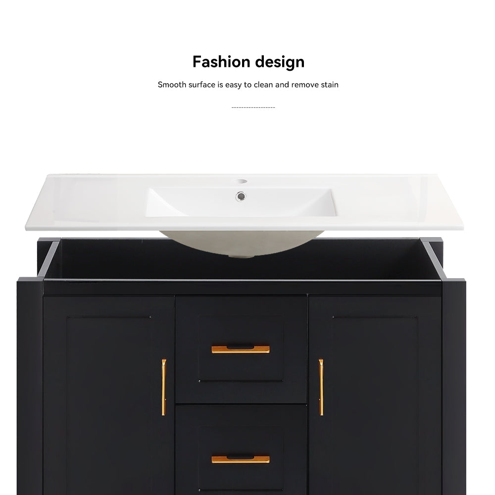 36" Black Bathroom Vanity with Single Sink, Combo Cabinet Undermount Sink, Bathroom Storage Cabinet with 2 Doors and 2 Drawer, Soft Closing, Multifunctional Storage