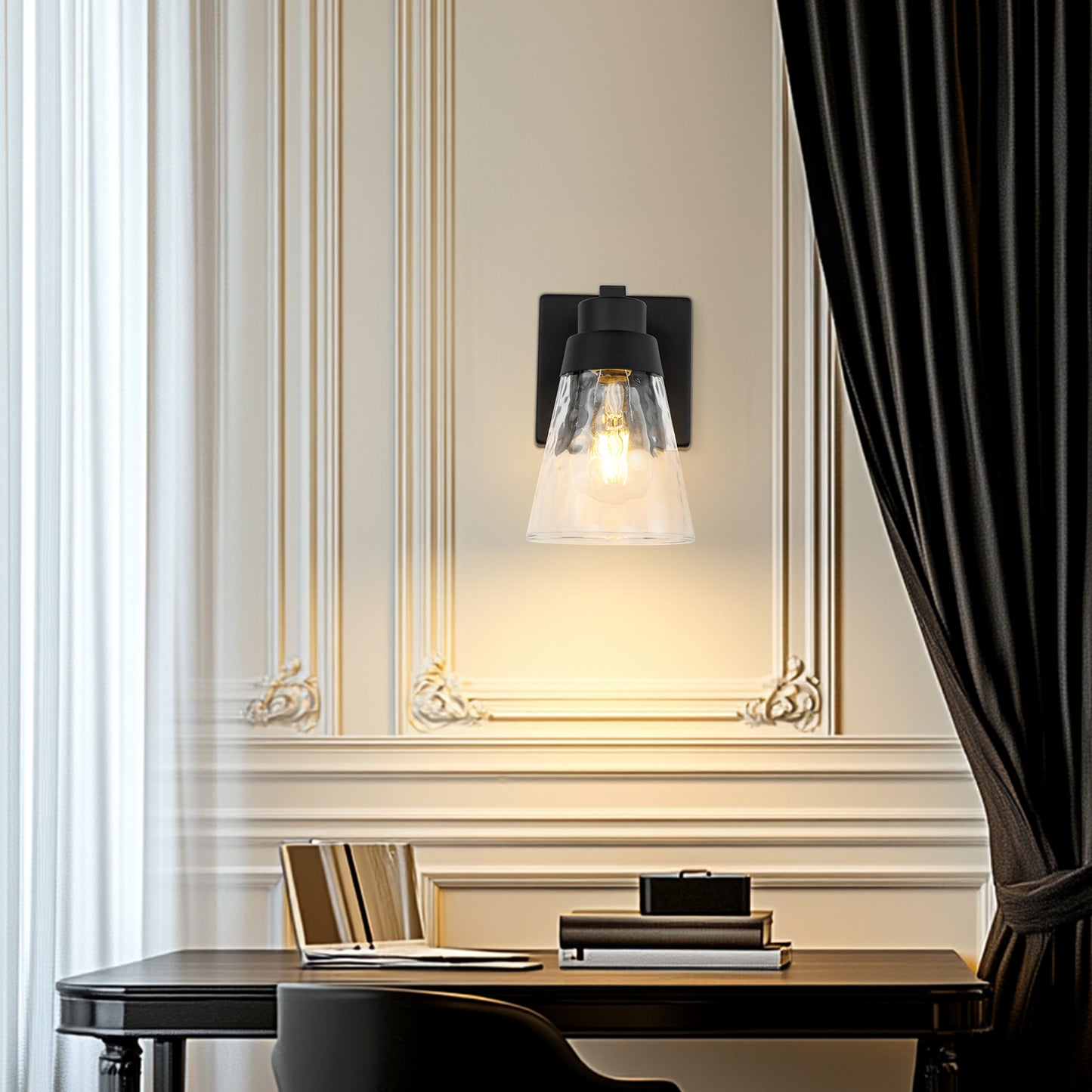 Bedroom light fixture, 1 modern gold vanity light fixture, light fixture above mirror, wall sconce with clear glass, for hallway, bedroom, with E26 socket