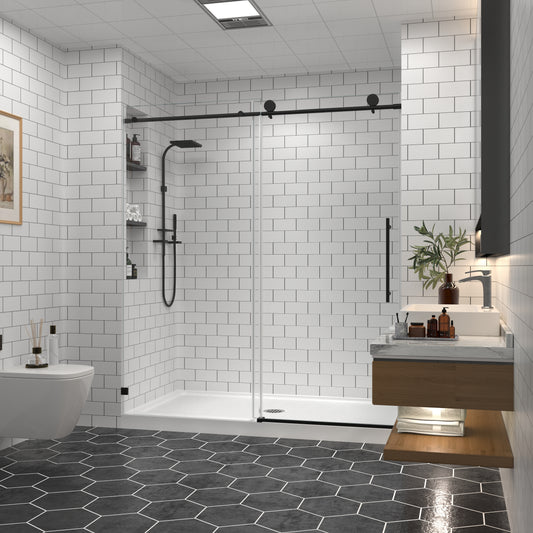 KPUY 2517 Black/Silver/Gold Frameless Shower Door, Sliding Glass Shower Door, 5/16" (8mm) Thick Tempered Clear Glass with Explosion-Proof Film Nano Coating, Stainless Steel Hardware