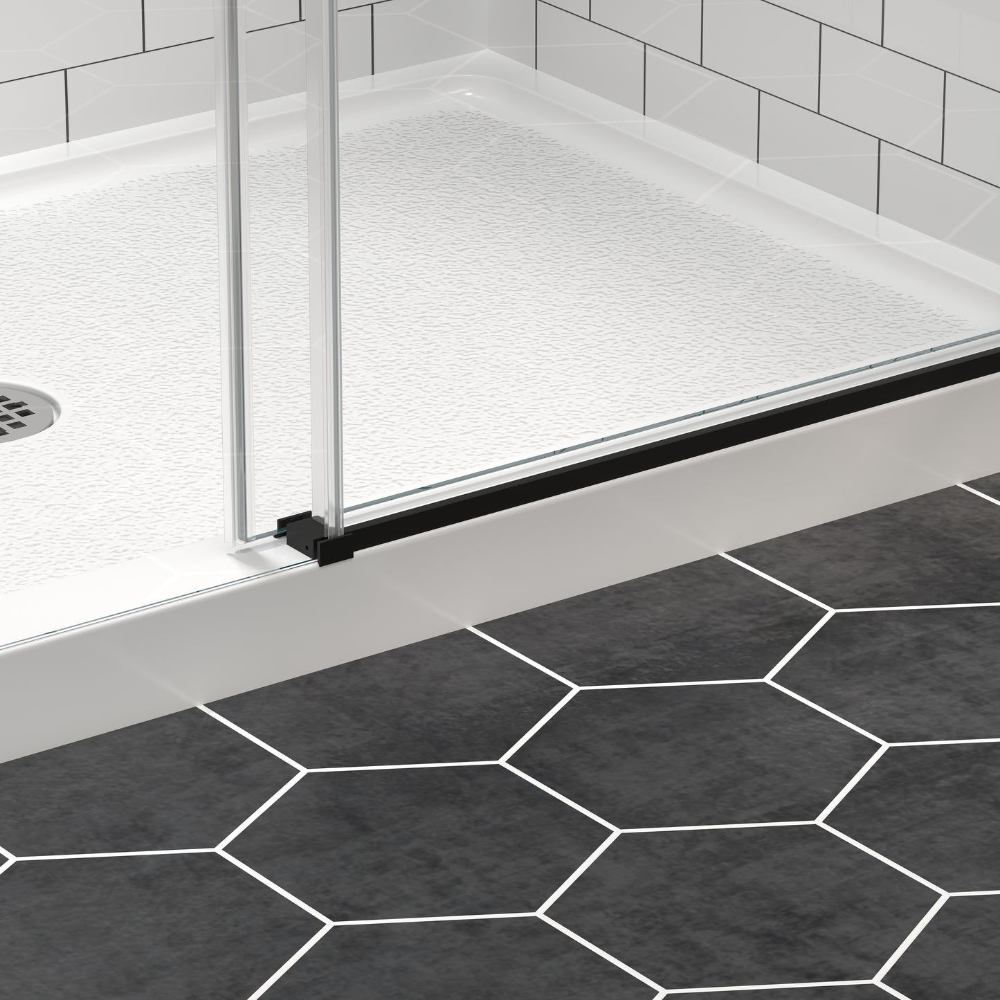 KPUY 2517 Black/Silver/Gold Frameless Shower Door, Sliding Glass Shower Door, 5/16" (8mm) Thick Tempered Clear Glass with Explosion-Proof Film Nano Coating, Stainless Steel Hardware