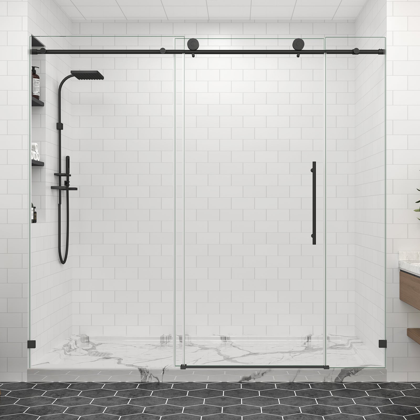 67-72 in. W x 76 in. H Frameless Sliding Shower Door, 5/16 in. Clear Glass
