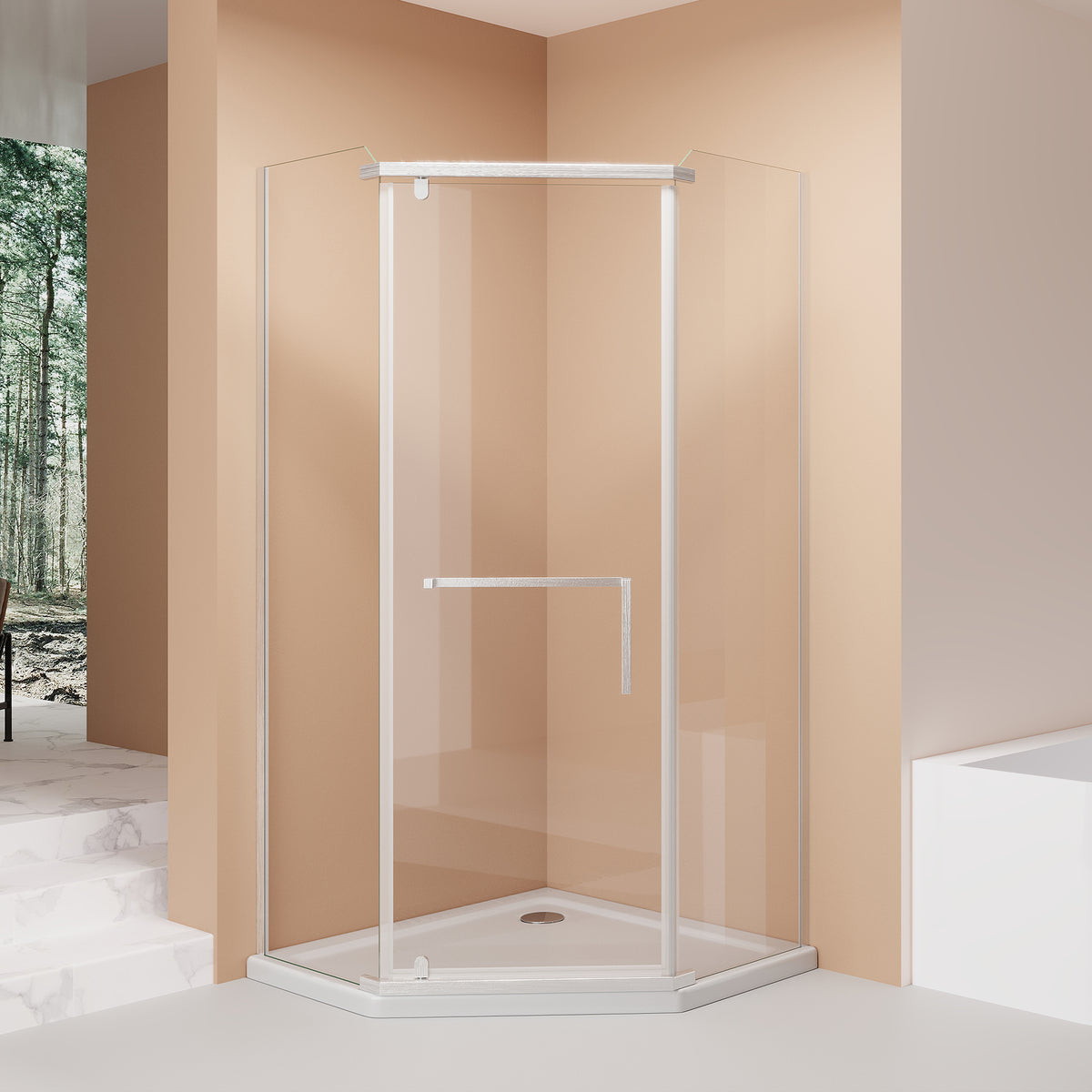 36“Wx72"H Pivot shower door, with 1/4" (6MM) tempered glass, Frameless Neo-Angle Pivot Shower Enclosure in for Bathroom Shower Door Chrome(NO INCLUDED Neo-Angle Shower Base )