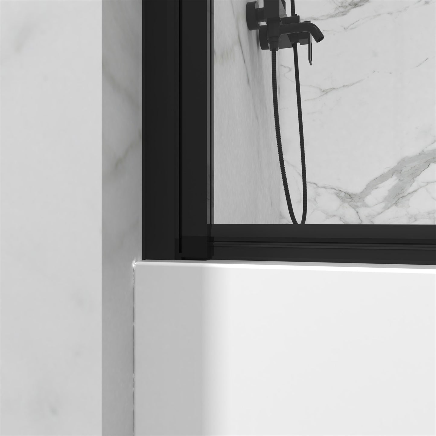 KPUY Goodyo Bathtub Screen Panel Shower Door 180° Pivot, Black