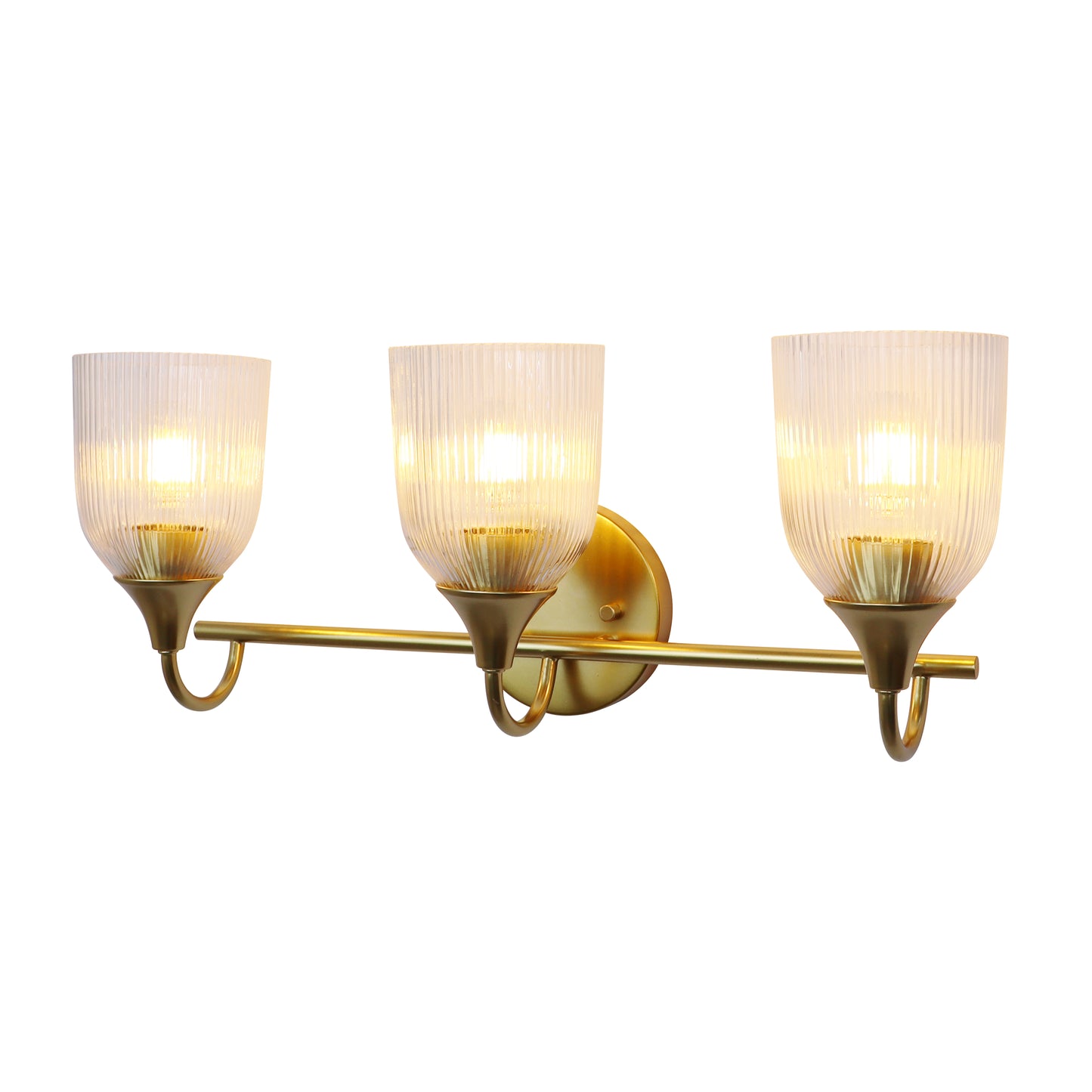 Bathroom Vanity Light Fixture, 3 Light Modern Gold Vanity Lighting fixtures, Bathroom Lighting Fixtures Over Mirror, Bathroom Wall Lamp with Clear Glass for Bathroom, Hallway, Bedroom with E26 Socket