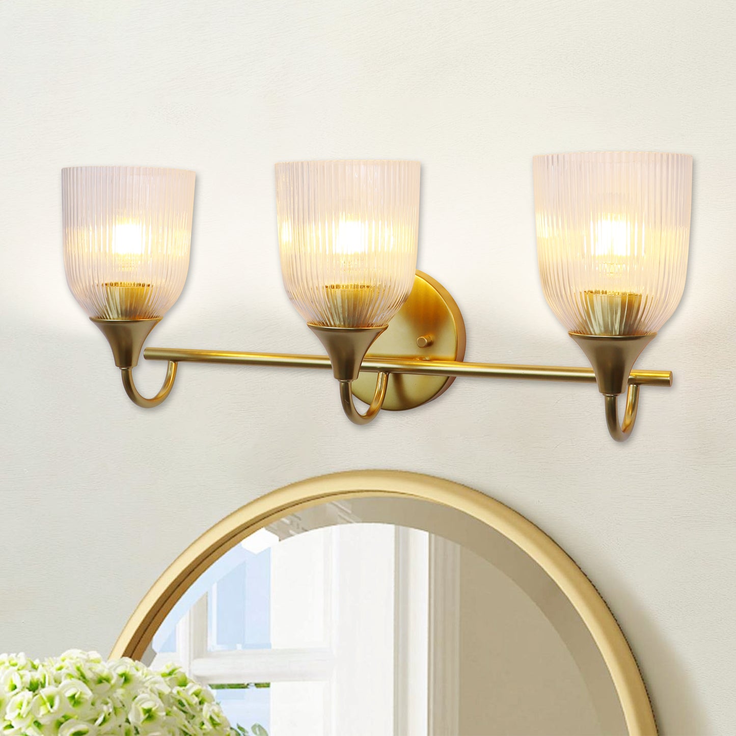 Bathroom Vanity Light Fixture, 3 Light Modern Gold Vanity Lighting fixtures, Bathroom Lighting Fixtures Over Mirror, Bathroom Wall Lamp with Clear Glass for Bathroom, Hallway, Bedroom with E26 Socket