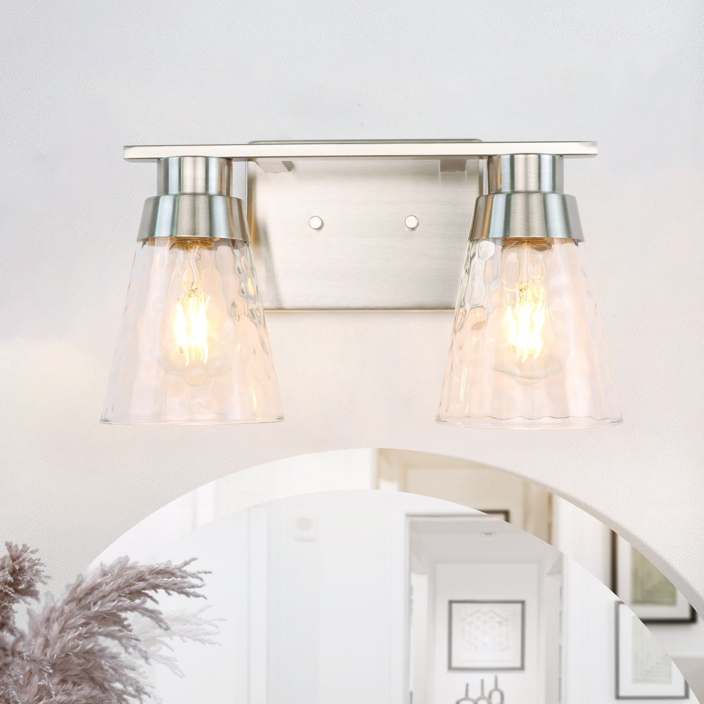 Modern Gold Vanity Lighting Fixture, 2 Lights Above Mirror, Frosted Glass Wall Sconce for Bathroom, Hallway, Bedroom with E26 Socket