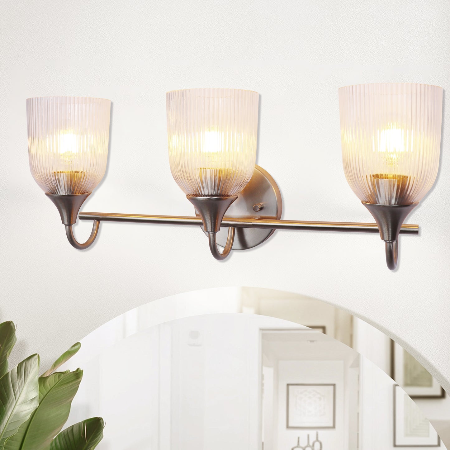 Bathroom Vanity Light Fixture, 3 Light Modern Gold Vanity Lighting fixtures, Bathroom Lighting Fixtures Over Mirror, Bathroom Wall Lamp with Clear Glass for Bathroom, Hallway, Bedroom with E26 Socket
