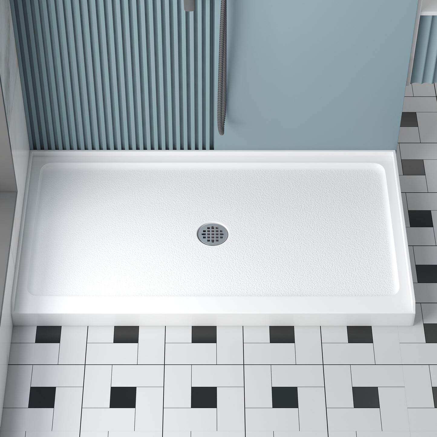 KPUY Shower Base, 60'' L X 32'' W Shower Base Pan with Single Threshold and Center Drain, Shower Pan with Slip Resistant Textured Surface, White Acrylic Shower Base