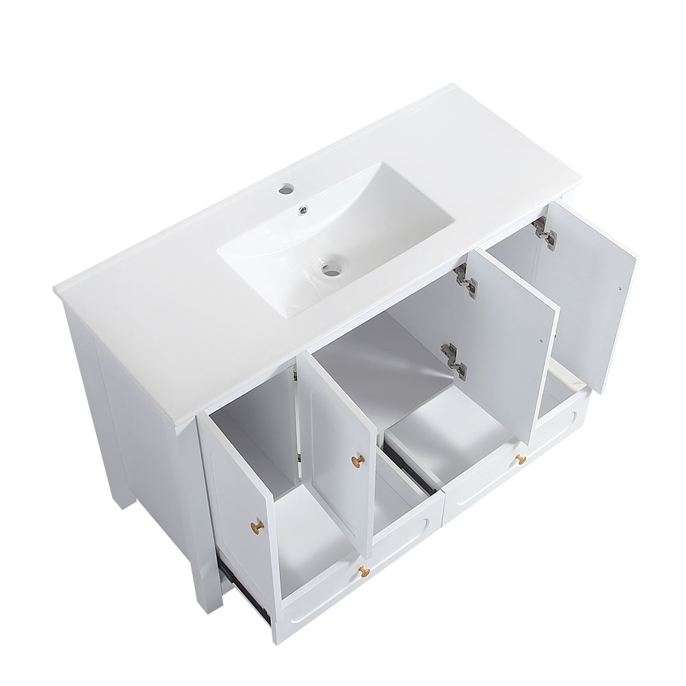 48" White Bathroom Vanity with Ceramic Sink Combo, Abundant Storage Cabinet -4 Soft close doors and 2 drawers