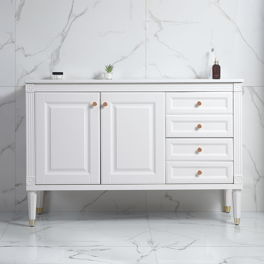 48'' Bathroom Vanity with Top Sink, Bathroom Storage Cabinet with 2 Soft Closing Doors and 3 Drawers, Single Sink Bathroom Vanity. White