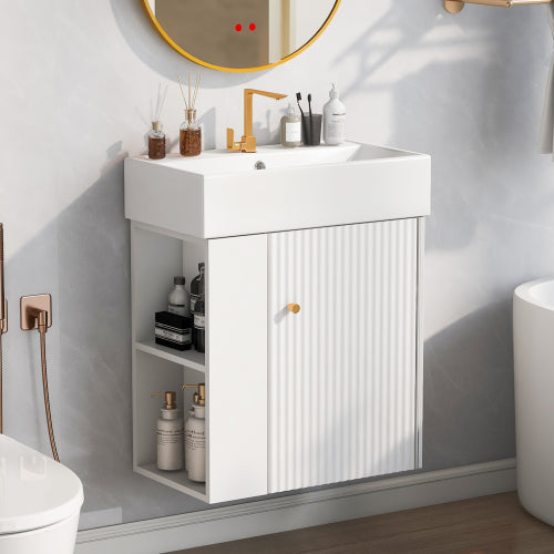 21.6" white Bathroom vanity, Combo Cabinet, Bathroom Storage Cabinet, Single Ceramic Sink