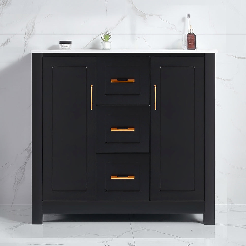36" Black Bathroom Vanity with Single Sink, Combo Cabinet Undermount Sink, Bathroom Storage Cabinet with 2 Doors and 2 Drawer, Soft Closing, Multifunctional Storage