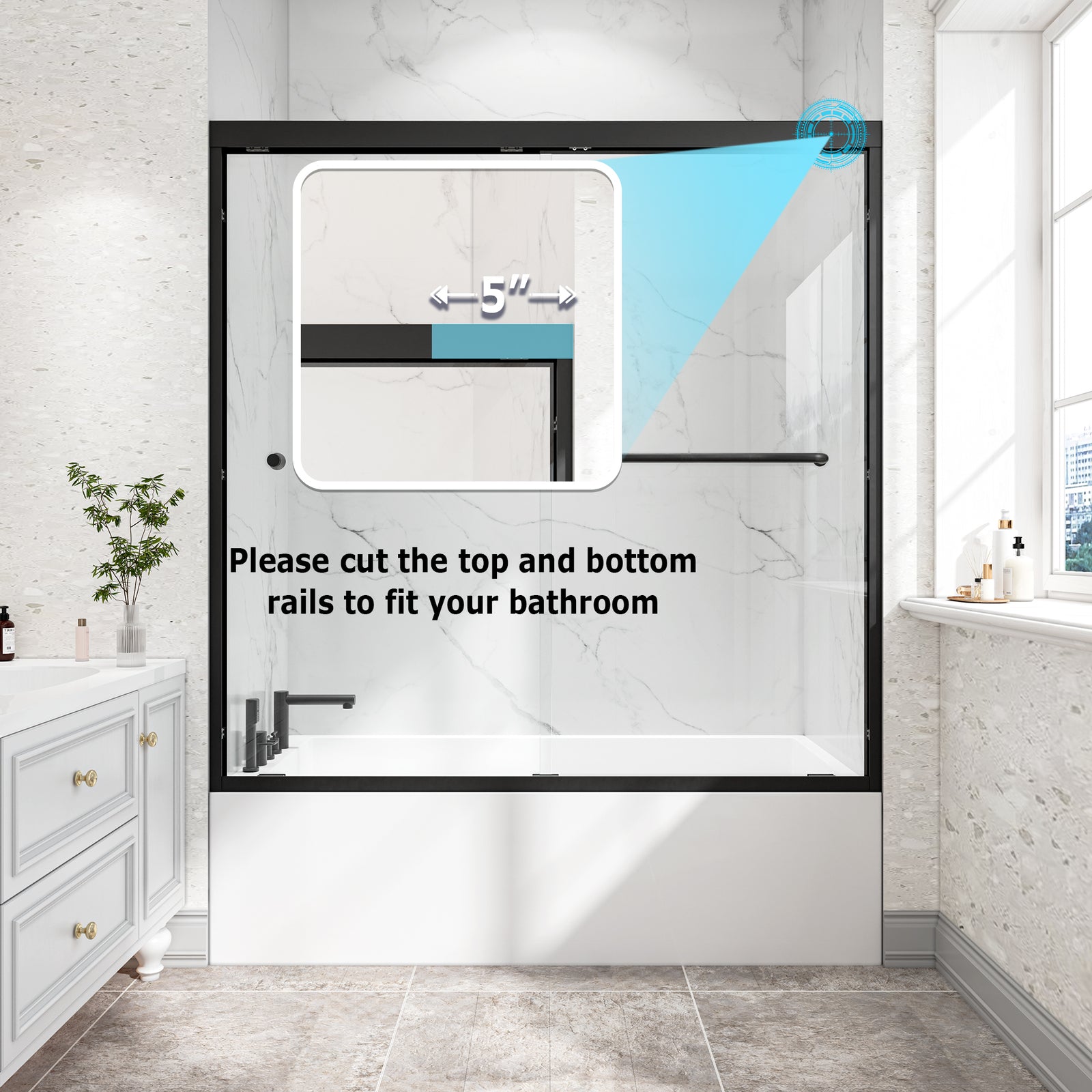 KPUY 55"-60" W Double Bypass Sliding Shower & Bathtub Door | 3 Finishes