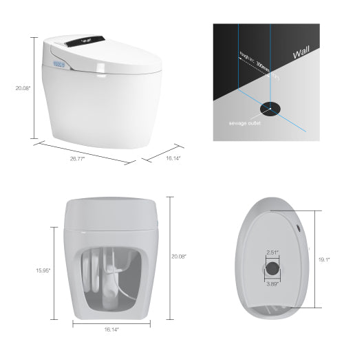 Modern Smart Toilet with Built-in Bidet - Auto Seat Flush & Warm Air Dryer-KPUY