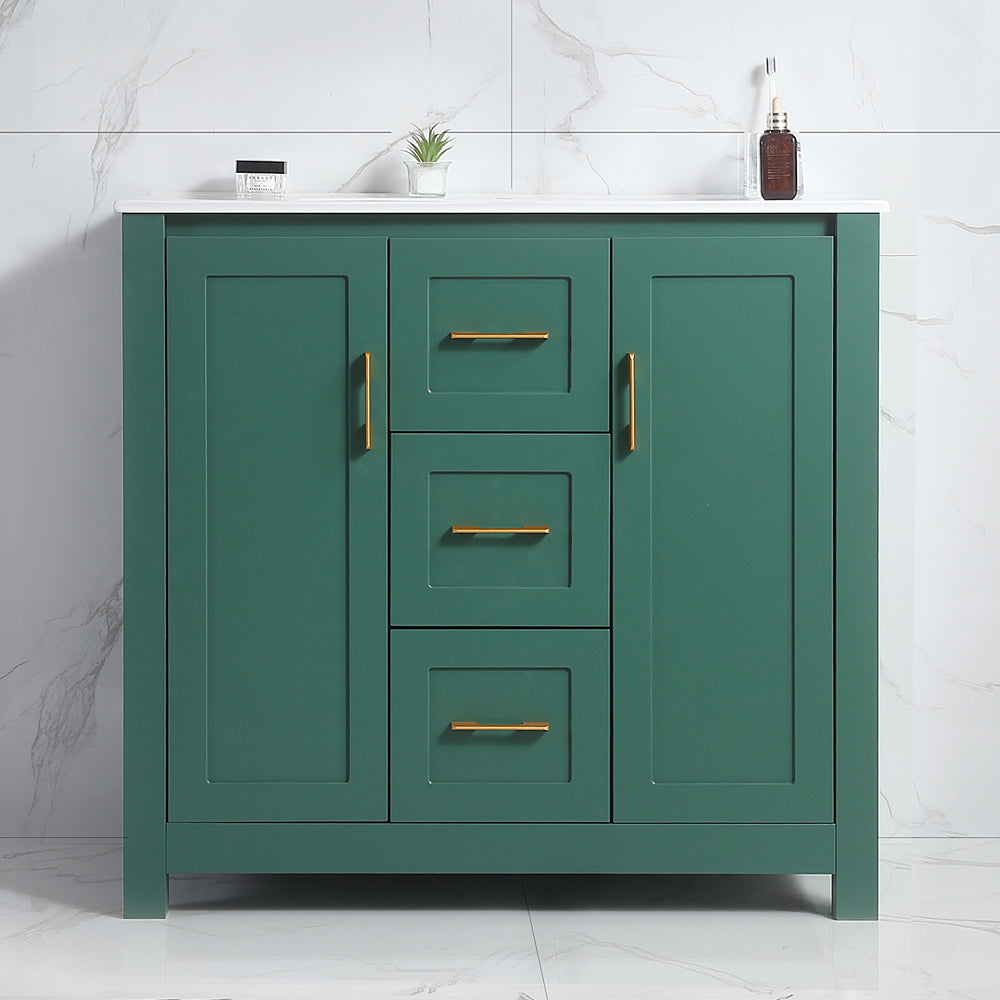 36"Green Bathroom Vanity with Single Sink, Combo Cabinet Undermount Sink, Bathroom Storage Cabinet with 2 Doors and 2 Drawer, Soft Closing, Multifunctional Storage