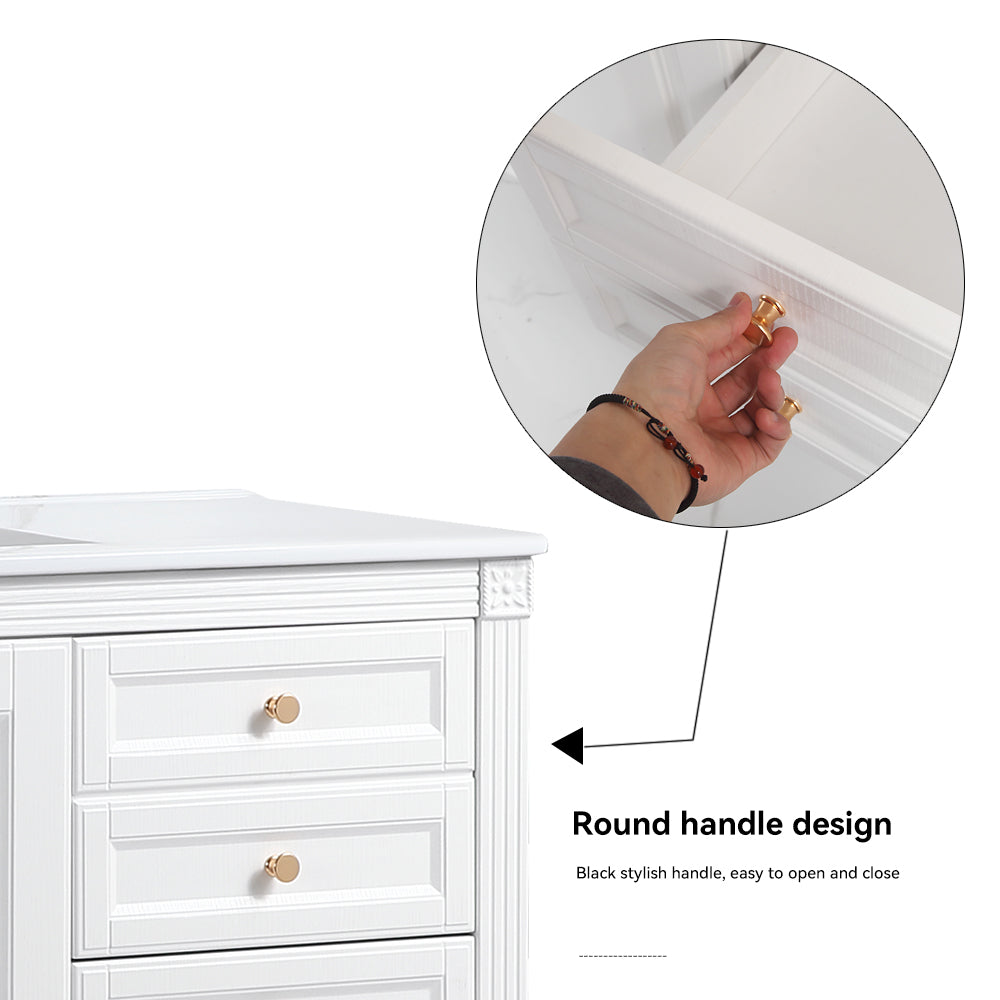 48'' Bathroom Vanity with Top Sink, Bathroom Storage Cabinet with 2 Soft Closing Doors and 3 Drawers, Single Sink Bathroom Vanity. White