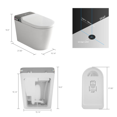 Tankless Smart Bidet Toilet with Remote - LED Display & Aromatherapy System-KPUY