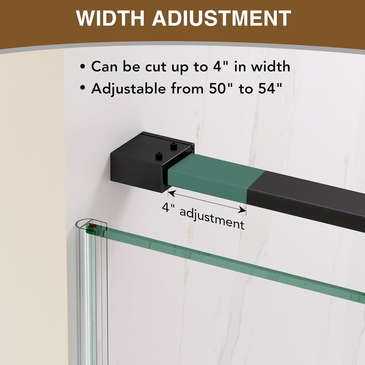 44-48" W x 74" H Pivot Swing Shower Door, Pivot Semi-Frameless Glass Shower Door with 1/4"(6mm) Clear SGCC Tempered Glass, Stainless Steel Frame, Matte Black