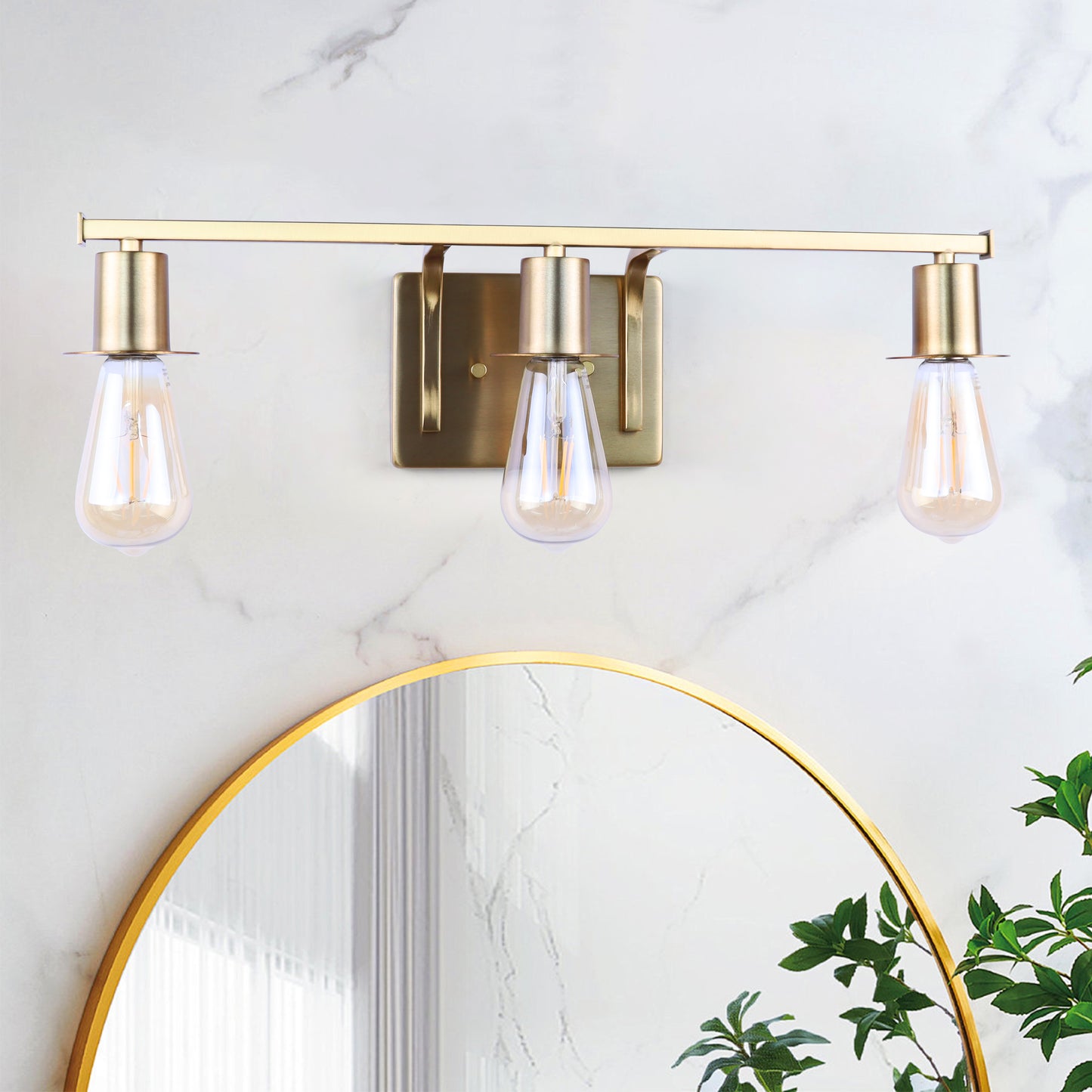 Modern Gold Vanity Lighting Fixture, 3 Lights Above Mirror, Frosted Glass Wall Sconce for Bathroom, Hallway, Bedroom with E26 Socket