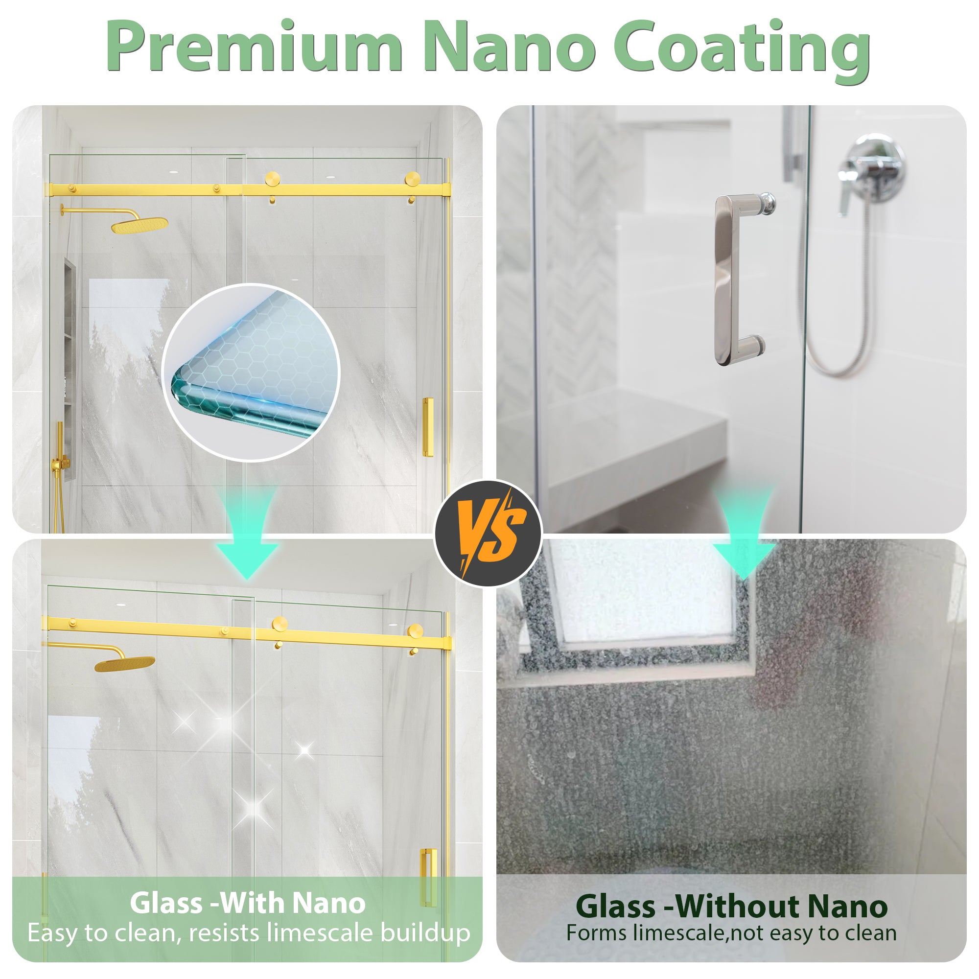 Brushed Gold Sliding Bathtub Door, 55–60 in. W x 60 in. H, Frameless Tub Shower Door, Model S9711D