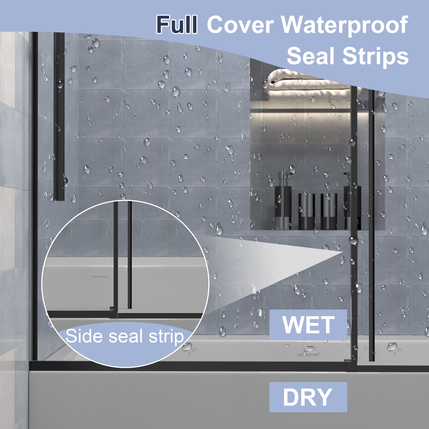 KPUY S0211 Bathtub Shower Door, 56-60" W x 58" H Sliding Shower Door for Bathtub, 1/4" (6mm) Thick Tempered Clear Glass with Explosion-Proof Film Nano Coating in Matte Black Finish
