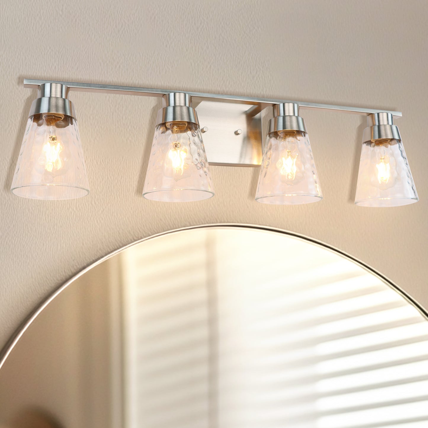 Modern Gold Vanity Lighting Fixture, 4 Light Over Mirror, Wall Lamp with Clear Glass for Bathroom, Hallway, Bedroom with E26 Socket